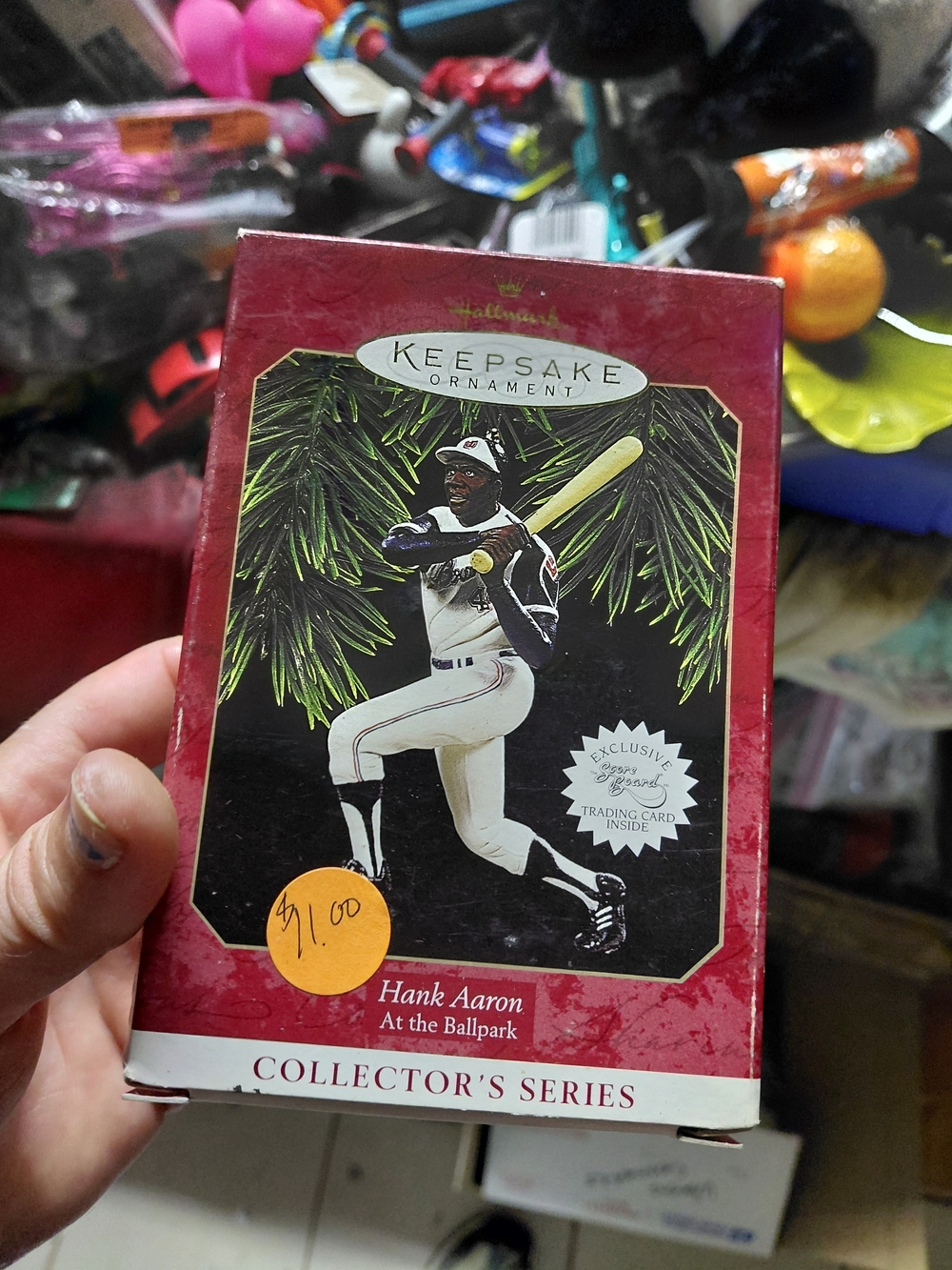 the 1997 Hallmark Keepsake Ornament Hank Aaron At the Ballpark with card
